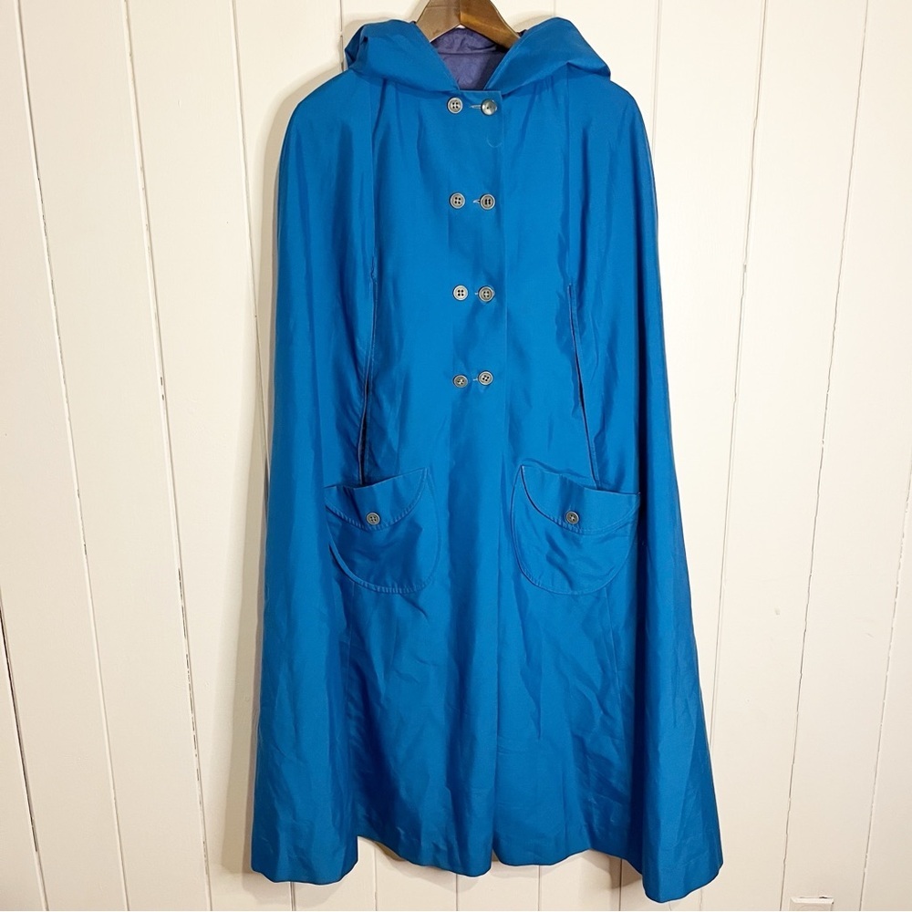 Vintage Poly Soie created Expressly for Rainmaster Blue Hooded Rain Cape.